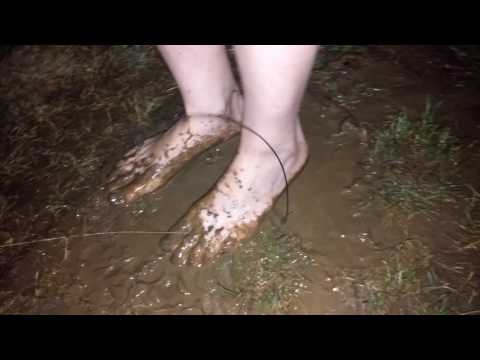 Wife barefoot in mud