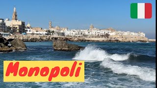 Walking in Monopoli in winter - waves and the sunny side of Italy