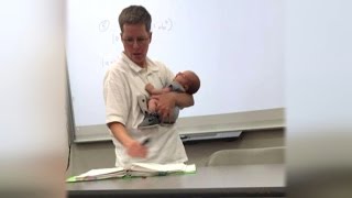 College Professor Holds Student's Newborn Baby While Teaching Class