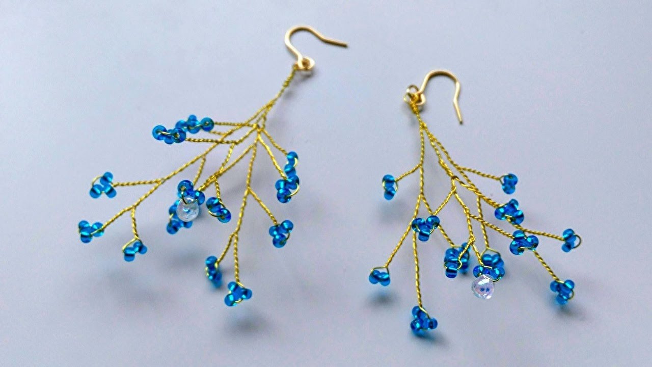 手順が分かれば簡単 青いビーズを使った小枝ピアスの作り方 How To Make Blue Beads Twig Earrings Youtube