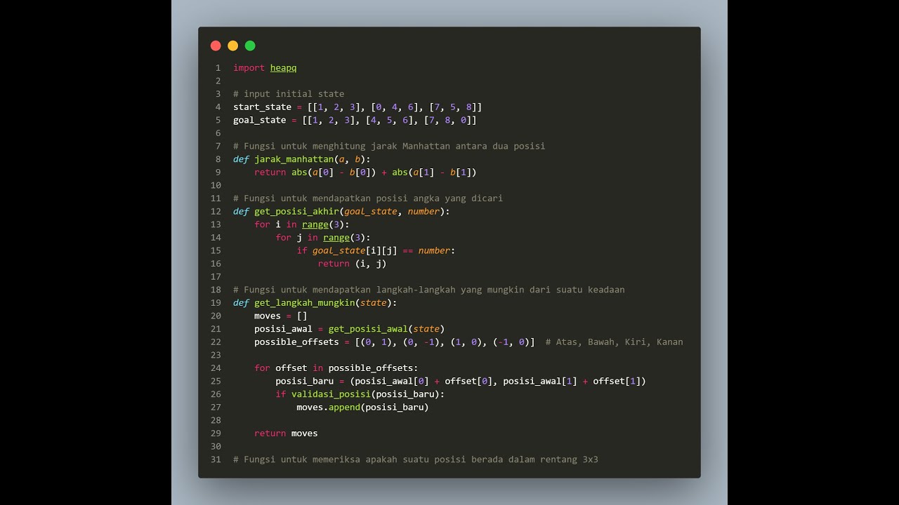 Demo code python puzzle 8 - metode pencarian heuristik algoritma A* ...