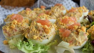 🎄 Huevos rellenos de salmón ahumado y atún MUY FÁCILES Y BUENÍSIMOS !!