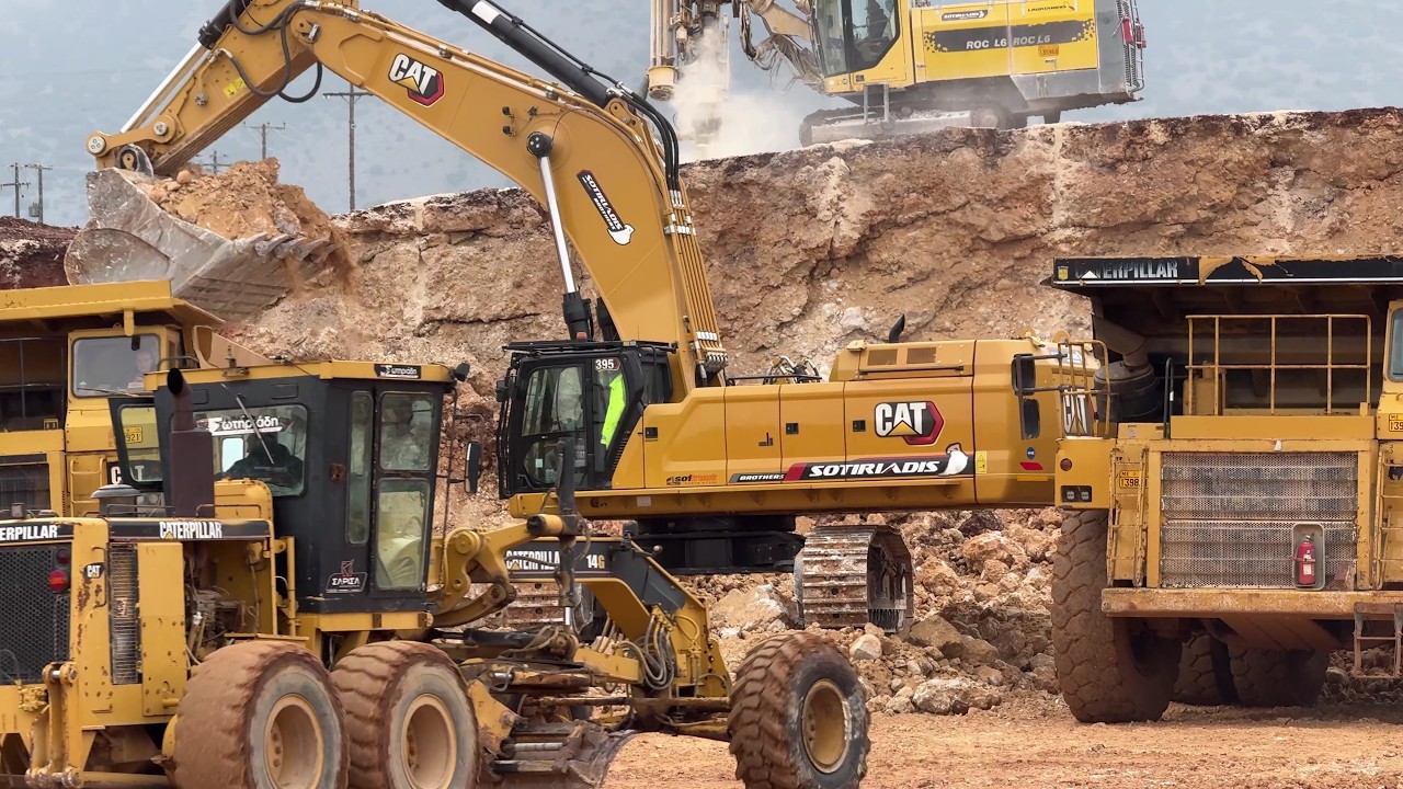 Constr. Site In Action, Cat 395, Cat 777, Cat 14G Grader & Cat D8R - Sotiriadis/Labrianidis - 4k
