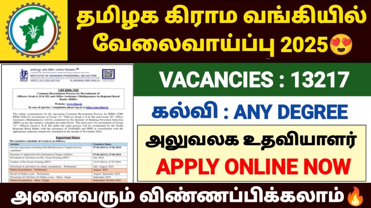 tamilnadu grama bank recruitment 2025 | ibps rrb notification 2025 |how to apply ibps rrb 2025 tamil