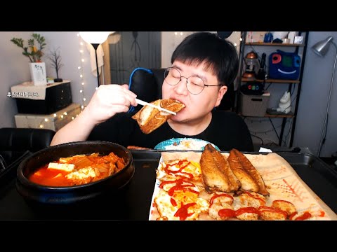 [MUKBANG]고등어구이.돈까스.계란후라이.김치찌개 한식 먹방 Pork cutlet &amp;amp; Grilled Mackerel &amp;amp; fried eggs &amp;amp; Kimchi Stew 만능방송