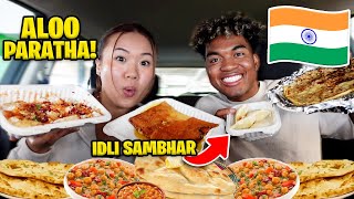 We Ate AUTHENTIC Indian Breakfast! *AMAZING* (IDLI, ALOO PURI, CHANA BHATURA, DOSA, ALOO PARATHA)