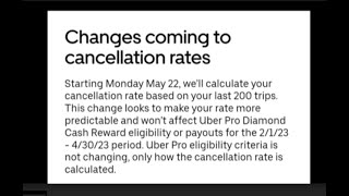 Uber : Changes coming to cancellation rates. Changes coming to acceptance & Cancellation rates ???