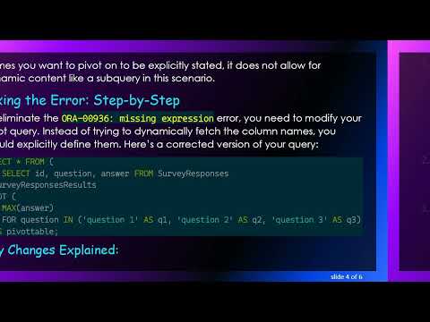 Resolving the ORA-00936: missing expression Error in Oracle Pivot Queries