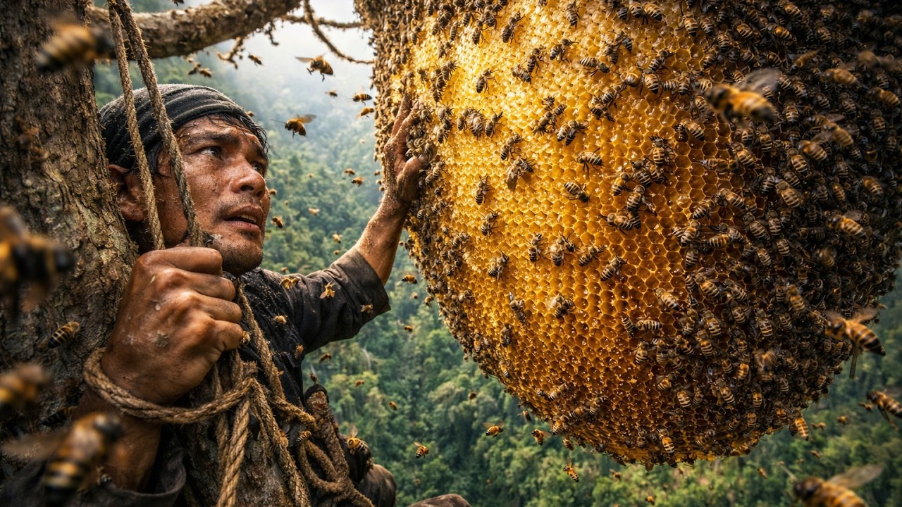 extreme wild honey hunt harvesting 2 honeycombs from a... Extreme Honey Hunting in the Jungle: Harvesting Giant Wild Honey from ...