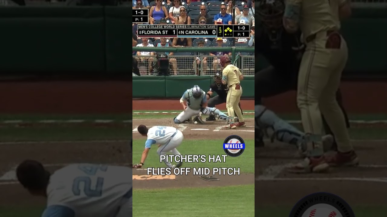 Pitchers Hat Flies off Mid Pitch at the College World Series | 2024 College Baseball