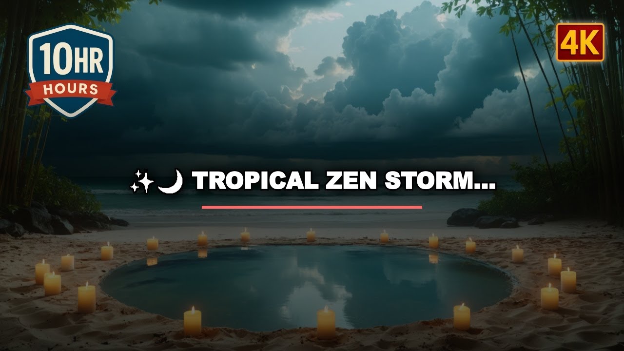 10 Hour Tropical Zen Stormscape | Lunchtime Serenity with Soft-Glow Tea Candle Ambiance