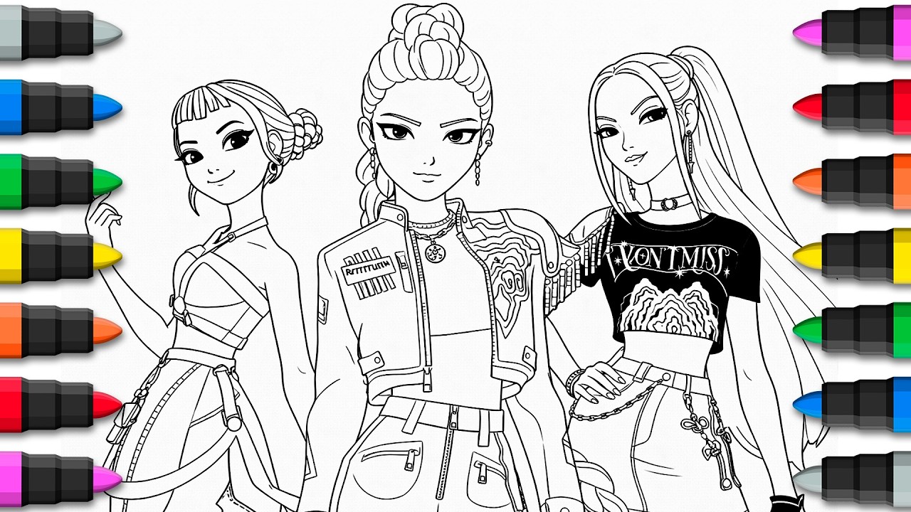 K-POP DEMON HUNTER  New Coloring Page🎨 | How to Color Rumi, Mira and Zoey from HUNTR/X