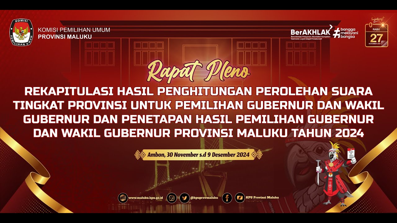 RAPAT PLENO REKAPITULASI HASIL PENGHITUNGAN PEROLEHAN SUARA TINGKAT PROVINSI MALUKU (05-12-2024)