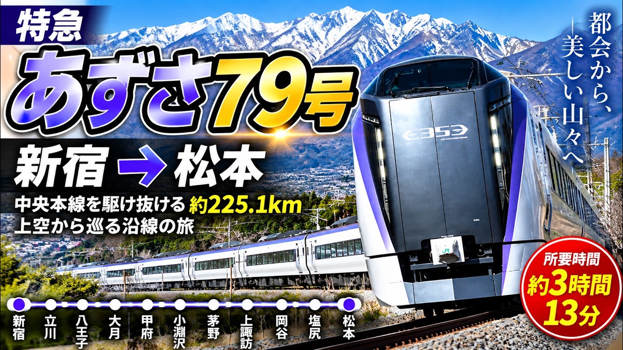 特急あずさ79号 新宿→松本｜中央本線225.1kmを上空から辿る全区間