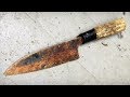 Rusty Japanese kitchen KNIFE RESTORATION with secret wood handle