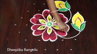 simple and easy flower rangoli design with 7x4 dots * margazhi kolam * sankranthi muggulu 2019