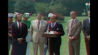 President Reagan attends the Great Flag Ceremony on June 14, 1983