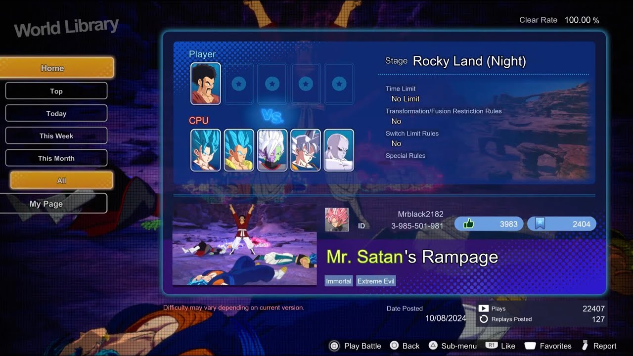 DRAGON BALL: Sparking! ZERO Custom Battle, World Library, Mr. Satan's Rampage