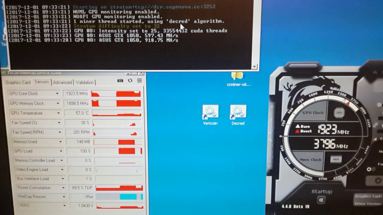 Asus strix gtx 1050 2gb Hynix : (Lyra2REv2) Vertcoin и (Blake 14r) Decred тест в майнинге