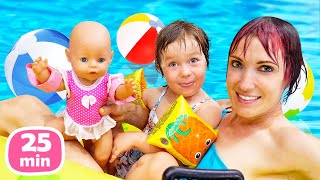 Kids Play Dolls Swimming At The Pool Baby Annabell At The Water Park Jacuzzi 