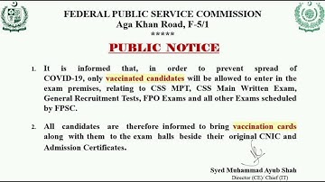 FPSC Todays Notification Regarding MPT CSS exam & Other General Recruitments FPSC | PPSC |