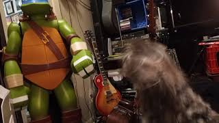 Barley the Snorkie vs 4 foot Leonardo teenage mutant ninja turtle!