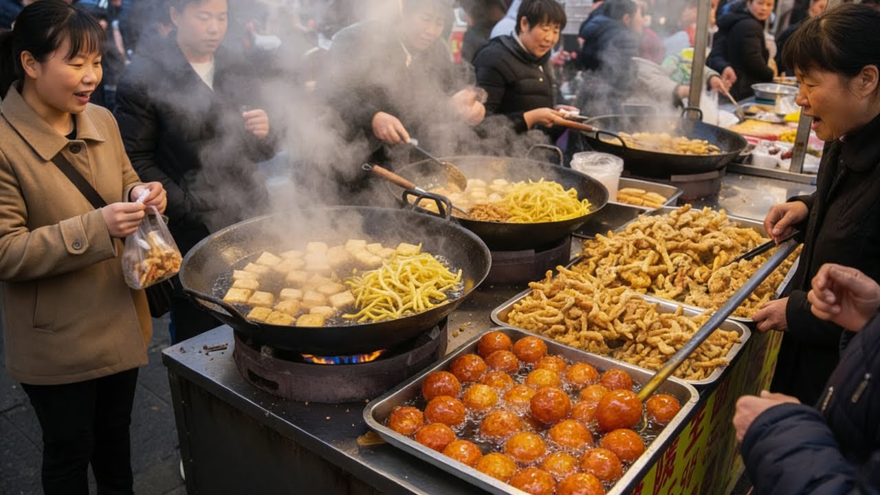 Chinese Street Food from $0.07! 7 CRISPY Fried Snacks in a Hidden Village Market