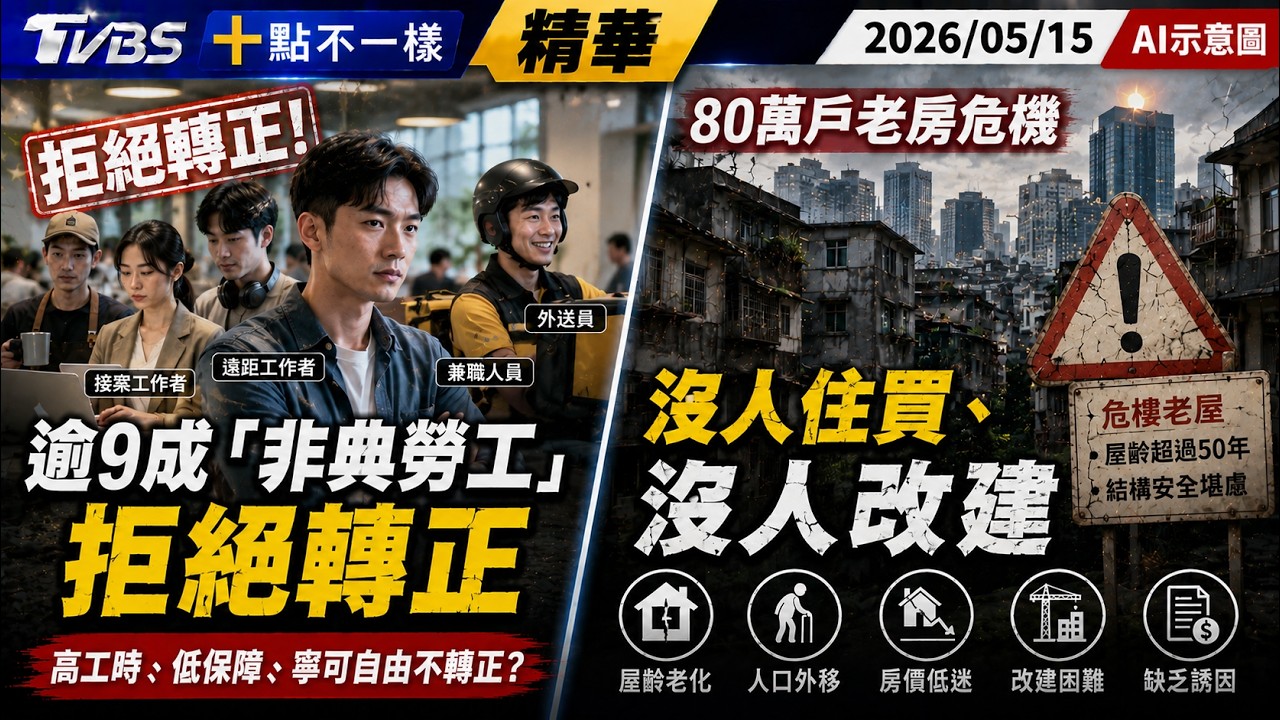 逾9成「非典勞工」拒絕轉正   80萬戶老房危機:沒人住買.沒人改建 | 十點不一樣 20260515@TVBSNEWS01
