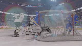 Stars Goalie Two Pad Stack Legs In The Net & Blues Gilmour Scores