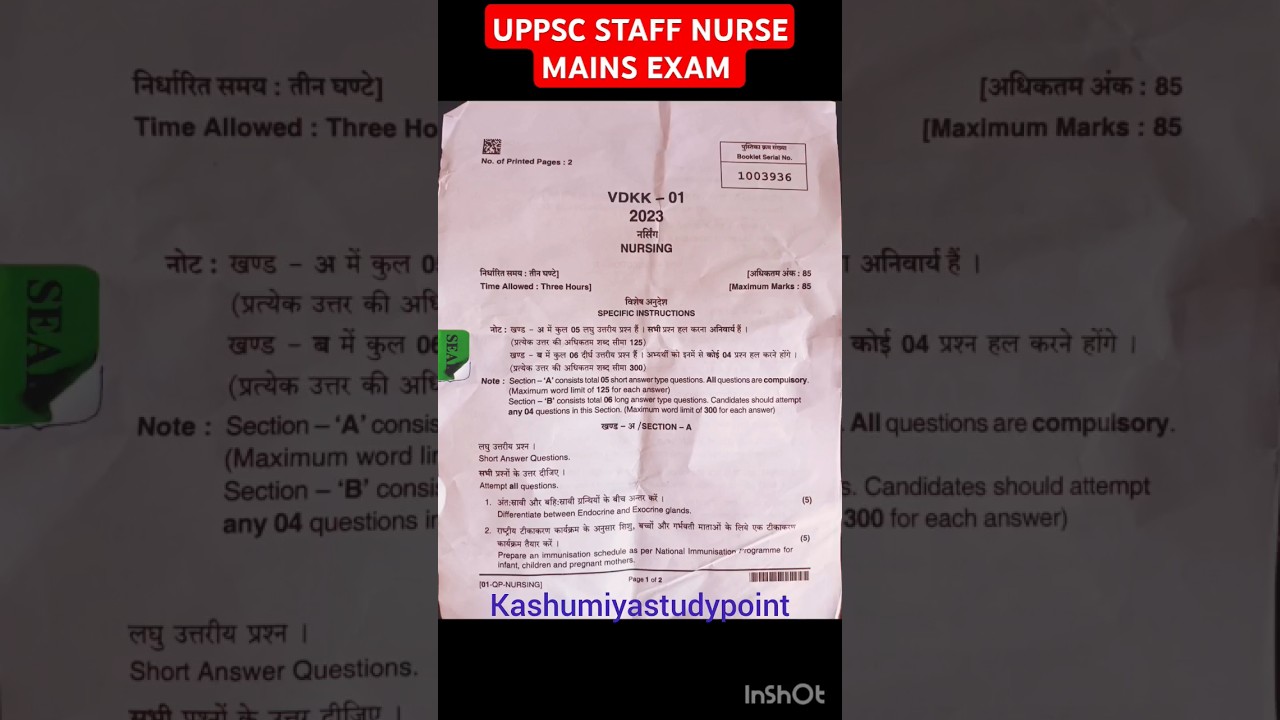 uppsc staff nurse mains exam questions paper 2024