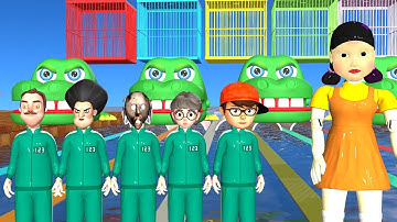 Scary Teacher 3D vs Squid Game Fast Running Tunnel Tire 100M Challenge Who Faster Cage Doors