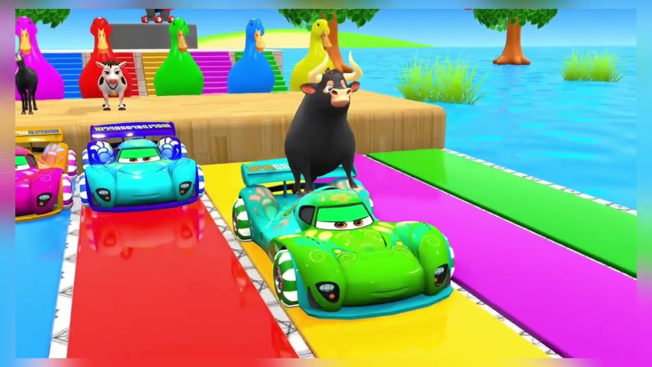 Long Slide Game with Cow Elephant Gorilla Hippopotamus Tiger 3d Animal Game Funny 3d Animals