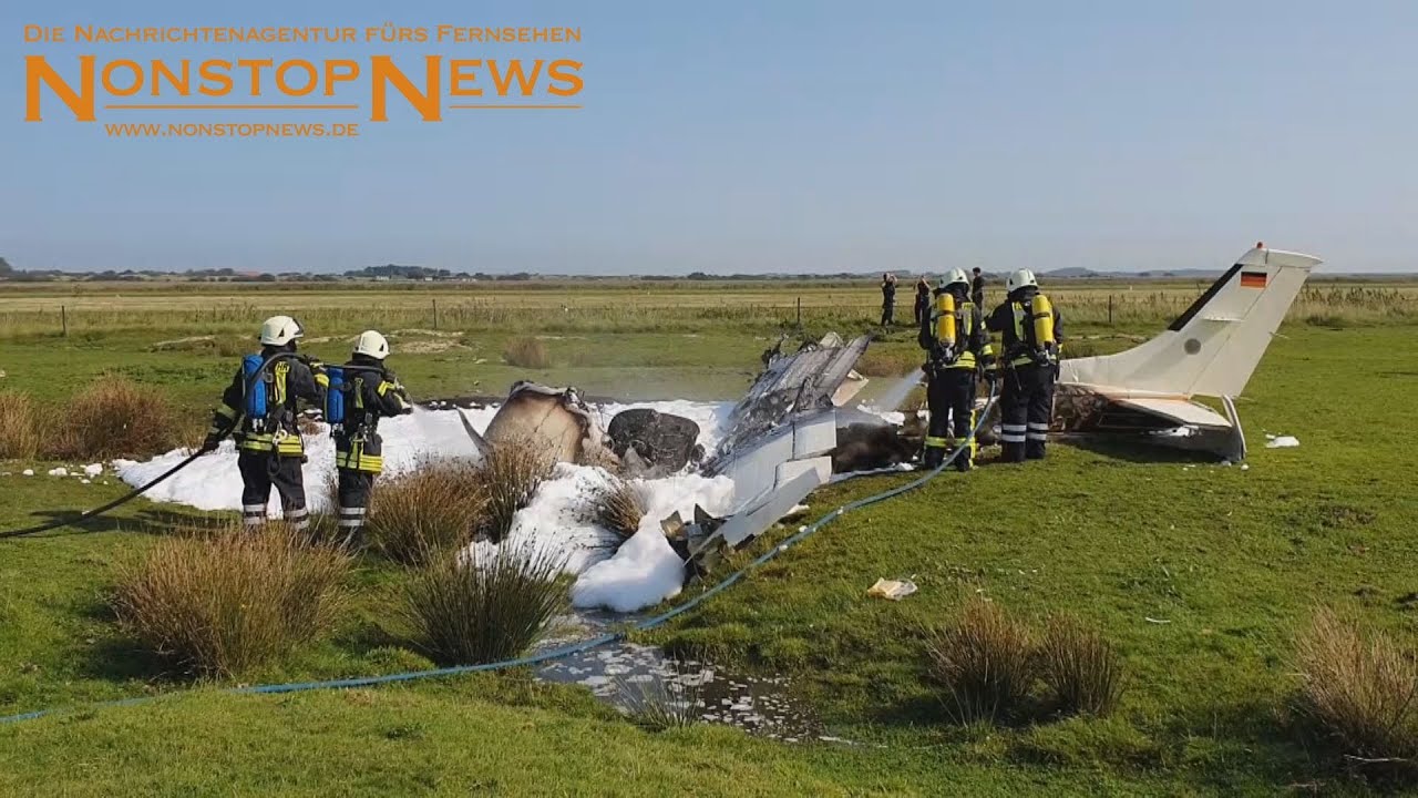 Flugunfall auf Nordseeinsel Borkum - Cessna setzt zur Landung an und verunglückt in Flugplatznähe