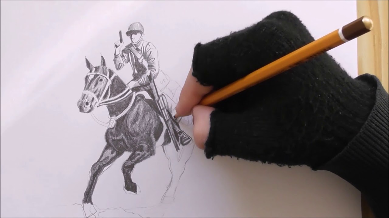 Speed drawing: A soldier riding a horse. - YouTube