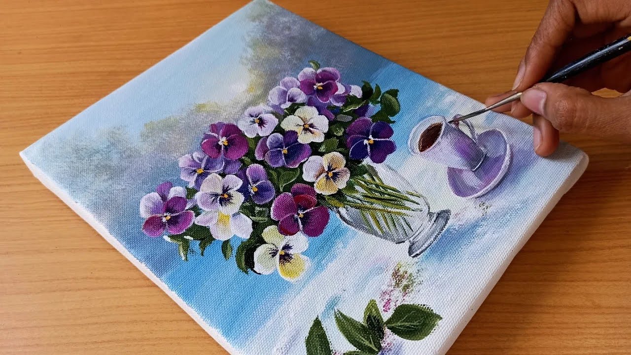 Painting a Vase Of Flowers/How to Paint Pancy Flowers 🌺🌺/Acrylic Painting 