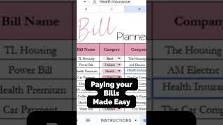 Organize your Bills with this Spreadsheet Template Google Sheets, Bill Planner Excel, Bill Organizer