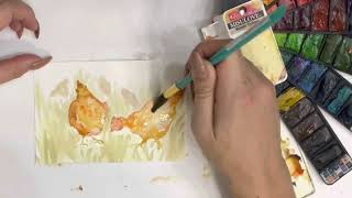 WATERCOLOR CHICKENS | easy painting tutorial | art lesson for beginners