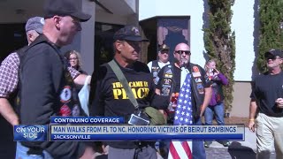 Former marine walks from Jacksonville FL to Jacksonville NC, honoring those killed in Beirut Bombing