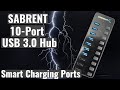 Sabrent 60W 10-Port USB 3.0 Hub Includes 3 Smart Charging Ports with Individual Power Switches.