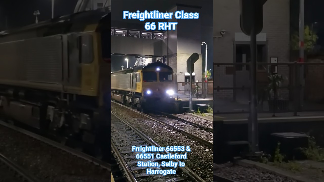 Freightliner Class 66553 & Class 66551 hauling a RHT through Castleford Station