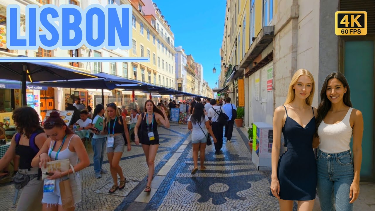 🇵🇹 4K Lisbon Walking Tour | Rua Augusta → Santa Justa Lift → Baixa-Chiado | 60FPS City Vibes 🌇🚶‍♂️