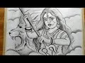 How to draw maa durga face  lion pencil sketch drawing for beginners step by stepmaa durga drawing