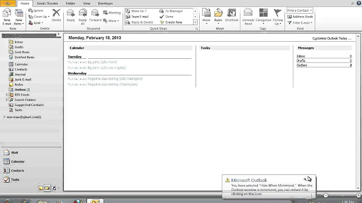 How to Minimize Outlook 2010 to Tray