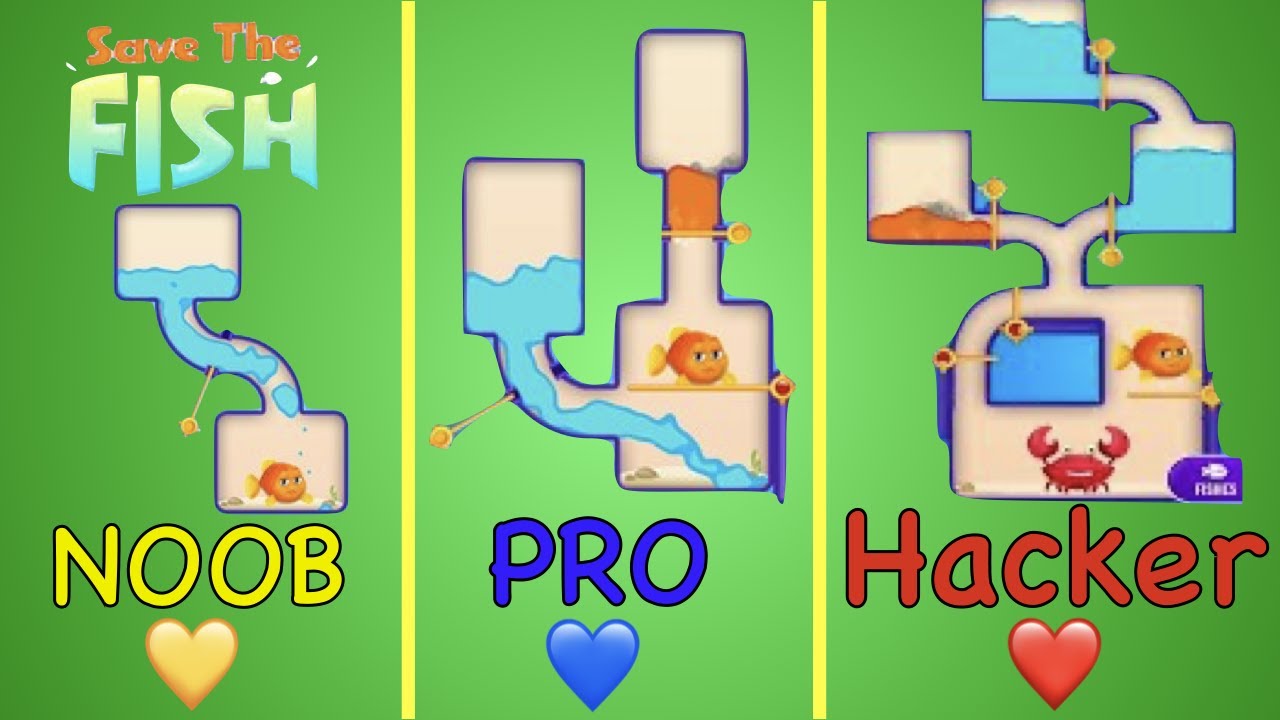Save the fish ALL LEVELS - Noob vs Pro vs Hacker | Gamesome Studios