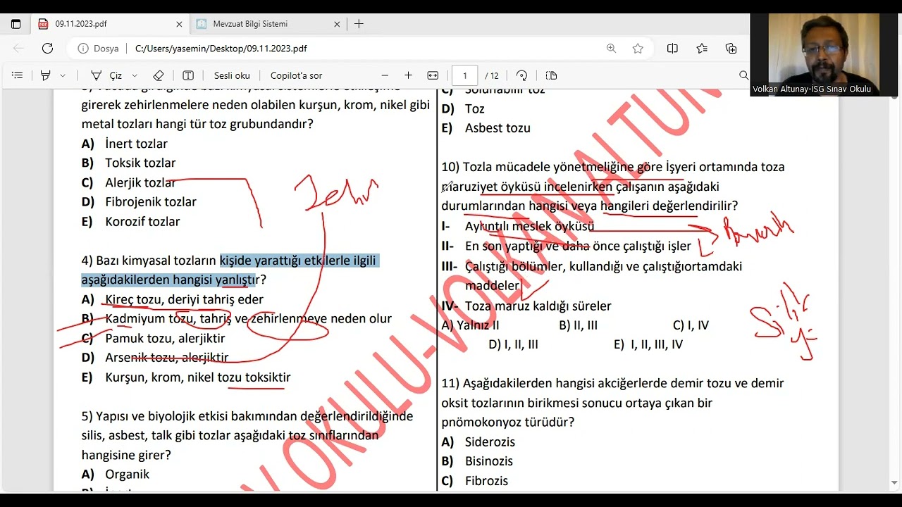 2023 ARALIK Soru Çözüm Kampı 11  Ders (Tozlar Asbest Elle Taşıma Ekranlı Araçlar)