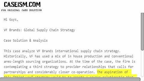 VF Brands: Global Supply Chain Strategy Case Solution & Analysis Caseism.com