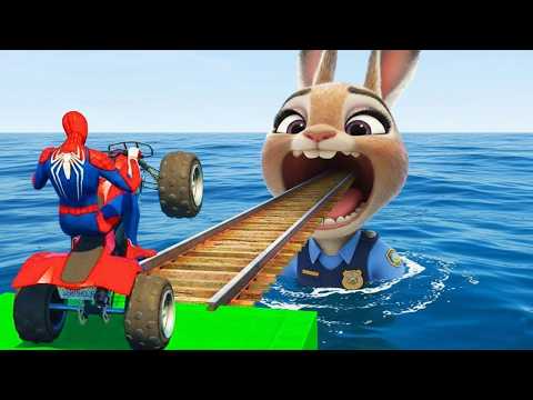 سبايدر مان اصعب دراجة نارية فوق اسماك القرش - Superheroes Ride on Motorcycle Stunt Funny Moments??