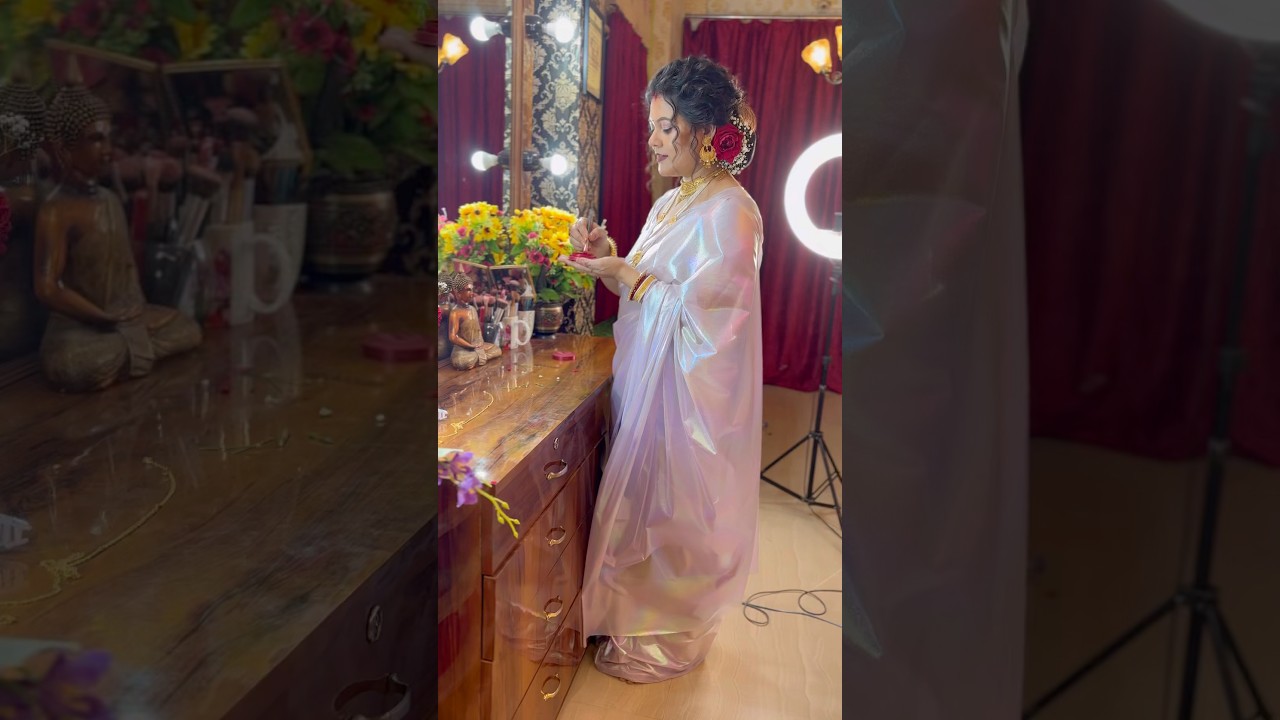 Traditional look with gorgeous viral modern saree, gold jewellery & Makeup🥵💄 