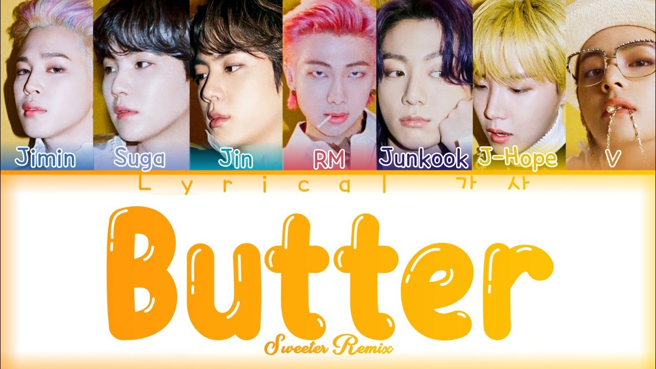 BTS Butter(Sweeter Remix.) (방탄소년단 Butter(Sweeter Remix.) ) colour coded lyrics
