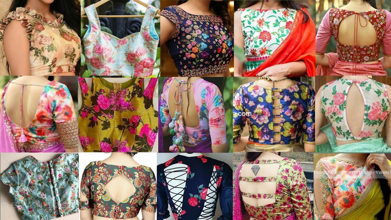 New Model Printed Blouse Neck Patterns | Floral Print Saree Blouse ...